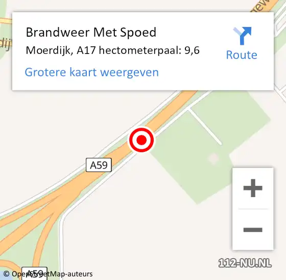 Locatie op kaart van de 112 melding: Brandweer Met Spoed Naar Moerdijk, A17 hectometerpaal: 9,6 op 12 augustus 2022 19:01