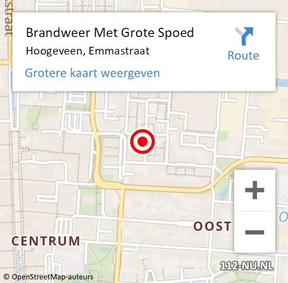 Locatie op kaart van de 112 melding: Brandweer Met Grote Spoed Naar Hoogeveen, Emmastraat op 26 juli 2014 05:48