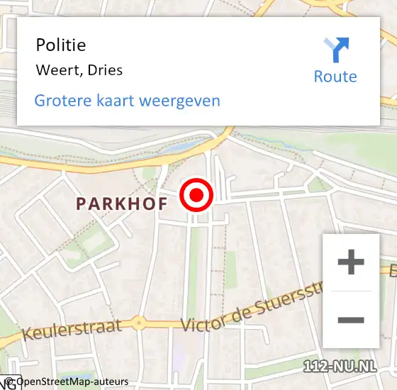 Locatie op kaart van de 112 melding: Politie Weert, Dries op 12 augustus 2022 19:06