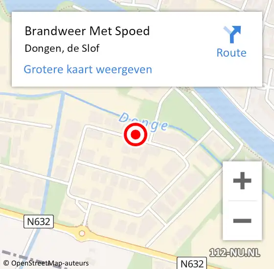 Locatie op kaart van de 112 melding: Brandweer Met Spoed Naar Dongen, de Slof op 12 augustus 2022 19:34