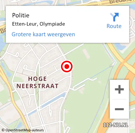 Locatie op kaart van de 112 melding: Politie Etten-Leur, Olympiade op 12 augustus 2022 19:36