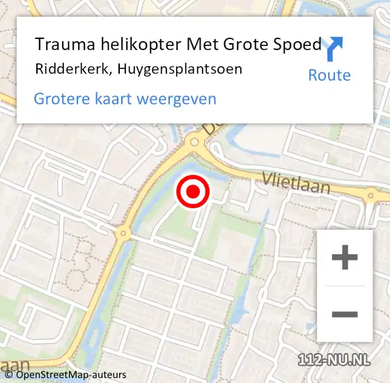 Locatie op kaart van de 112 melding: Trauma helikopter Met Grote Spoed Naar Ridderkerk, Huygensplantsoen op 12 augustus 2022 19:49