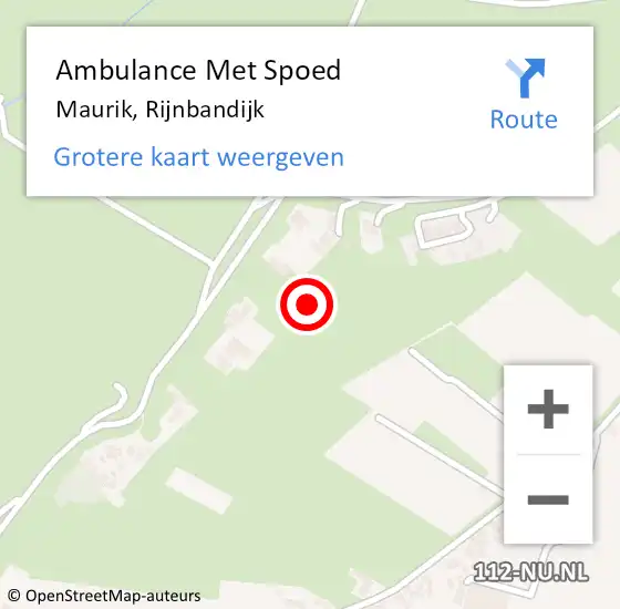 Locatie op kaart van de 112 melding: Ambulance Met Spoed Naar Maurik, Rijnbandijk op 12 augustus 2022 20:55