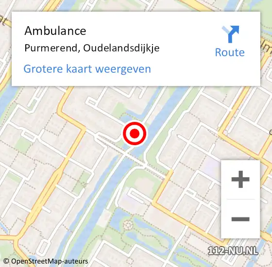 Locatie op kaart van de 112 melding: Ambulance Purmerend, Oudelandsdijkje op 12 augustus 2022 20:59