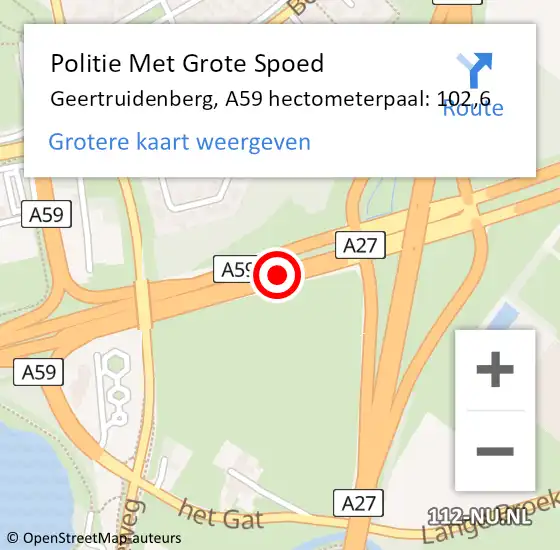 Locatie op kaart van de 112 melding: Politie Met Grote Spoed Naar Geertruidenberg, A59 hectometerpaal: 102,6 op 12 augustus 2022 21:10