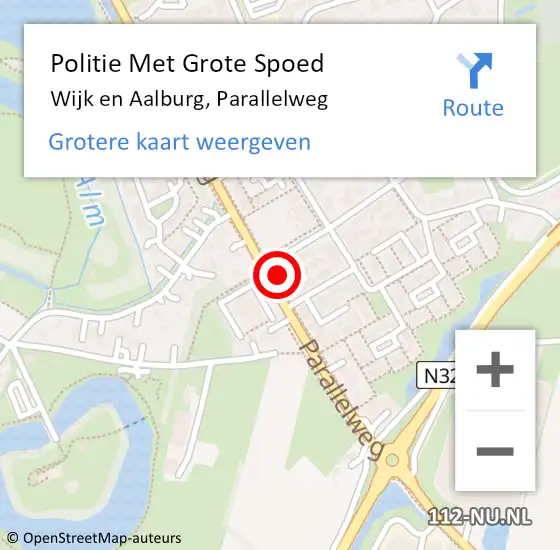 Locatie op kaart van de 112 melding: Politie Met Grote Spoed Naar Wijk en Aalburg, Parallelweg op 12 augustus 2022 21:20