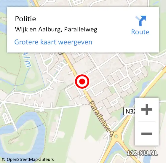 Locatie op kaart van de 112 melding: Politie Wijk en Aalburg, Parallelweg op 12 augustus 2022 21:20