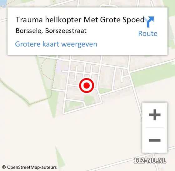 Locatie op kaart van de 112 melding: Trauma helikopter Met Grote Spoed Naar Borssele, Borszeestraat op 12 augustus 2022 21:41