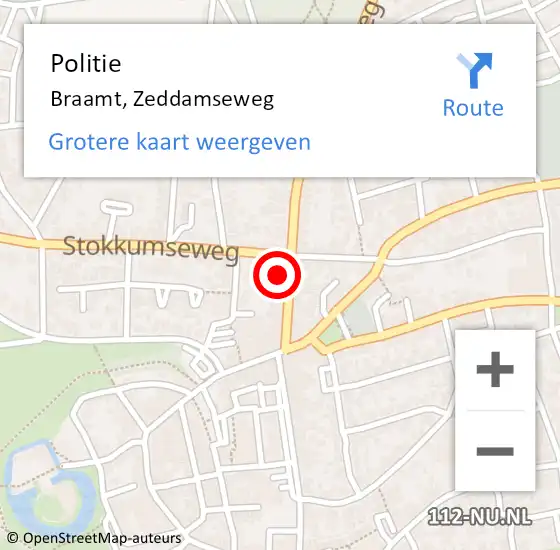 Locatie op kaart van de 112 melding: Politie Braamt, Zeddamseweg op 12 augustus 2022 21:46