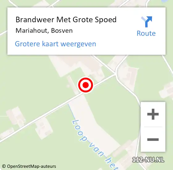 Locatie op kaart van de 112 melding: Brandweer Met Grote Spoed Naar Mariahout, Bosven op 12 augustus 2022 21:51