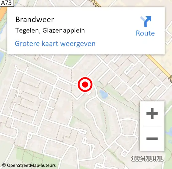 Locatie op kaart van de 112 melding: Brandweer Tegelen, Glazenapplein op 26 juli 2014 06:42