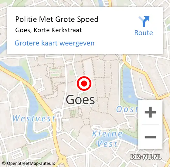 Locatie op kaart van de 112 melding: Politie Met Grote Spoed Naar Goes, Korte Kerkstraat op 12 augustus 2022 22:10