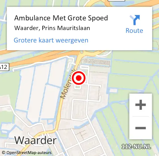 Locatie op kaart van de 112 melding: Ambulance Met Grote Spoed Naar Waarder, Prins Mauritslaan op 12 augustus 2022 22:22