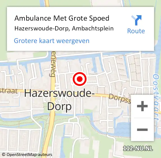 Locatie op kaart van de 112 melding: Ambulance Met Grote Spoed Naar Hazerswoude-Dorp, Ambachtsplein op 12 augustus 2022 22:24