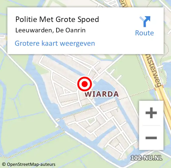 Locatie op kaart van de 112 melding: Politie Met Grote Spoed Naar Leeuwarden, De Oanrin op 12 augustus 2022 22:25