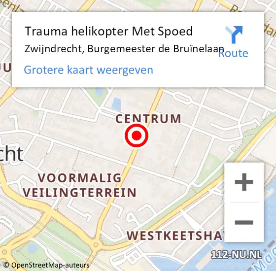 Locatie op kaart van de 112 melding: Trauma helikopter Met Spoed Naar Zwijndrecht, Burgemeester de Bruïnelaan op 12 augustus 2022 23:24