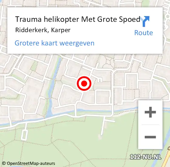 Locatie op kaart van de 112 melding: Trauma helikopter Met Grote Spoed Naar Ridderkerk, Karper op 12 augustus 2022 23:32