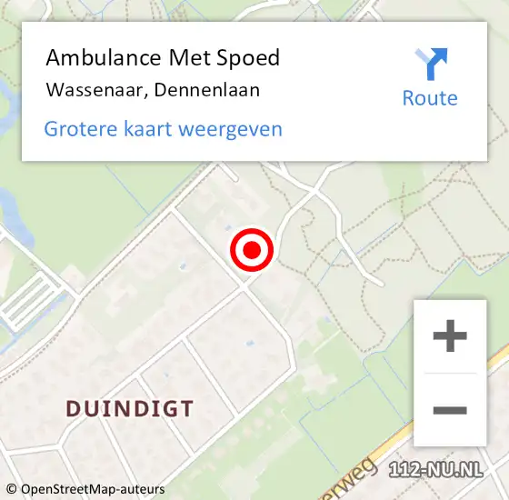 Locatie op kaart van de 112 melding: Ambulance Met Spoed Naar Wassenaar, Dennenlaan op 12 augustus 2022 23:33