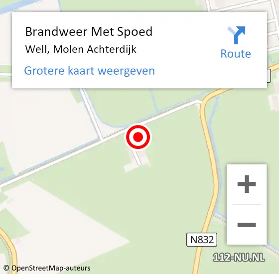 Locatie op kaart van de 112 melding: Brandweer Met Spoed Naar Well, Molen Achterdijk op 12 augustus 2022 23:54
