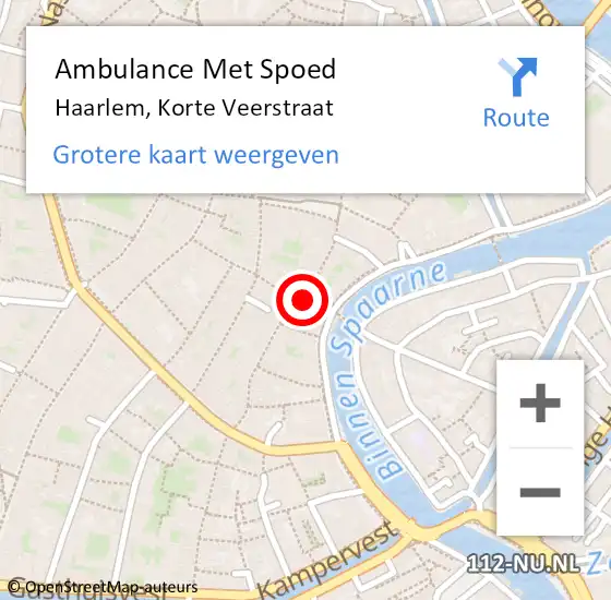 Locatie op kaart van de 112 melding: Ambulance Met Spoed Naar Haarlem, Korte Veerstraat op 13 augustus 2022 01:09