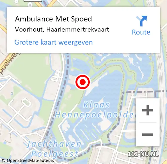 Locatie op kaart van de 112 melding: Ambulance Met Spoed Naar Voorhout, Haarlemmertrekvaart op 13 augustus 2022 01:27