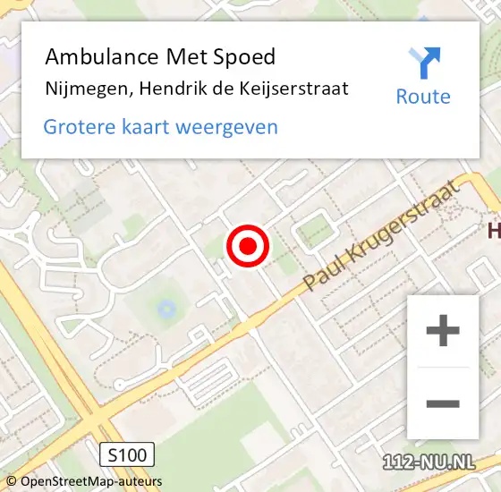 Locatie op kaart van de 112 melding: Ambulance Met Spoed Naar Nijmegen, Hendrik de Keijserstraat op 13 augustus 2022 01:51