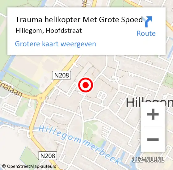 Locatie op kaart van de 112 melding: Trauma helikopter Met Grote Spoed Naar Hillegom, Hoofdstraat op 13 augustus 2022 01:58