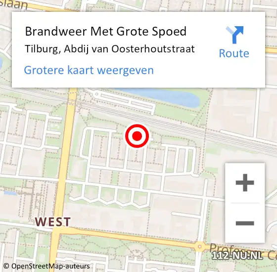 Locatie op kaart van de 112 melding: Brandweer Met Grote Spoed Naar Tilburg, Abdij van Oosterhoutstraat op 13 augustus 2022 02:16