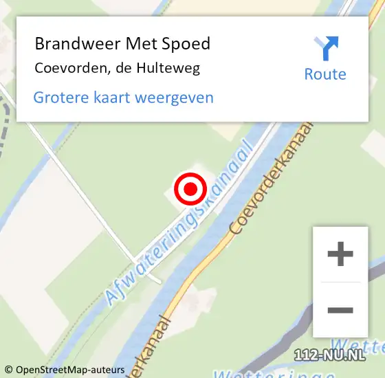 Locatie op kaart van de 112 melding: Brandweer Met Spoed Naar Coevorden, de Hulteweg op 13 augustus 2022 02:24