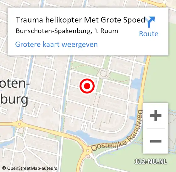 Locatie op kaart van de 112 melding: Trauma helikopter Met Grote Spoed Naar Bunschoten-Spakenburg, 't Ruum op 13 augustus 2022 02:38