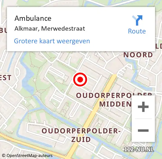 Locatie op kaart van de 112 melding: Ambulance Alkmaar, Merwedestraat op 13 augustus 2022 03:03