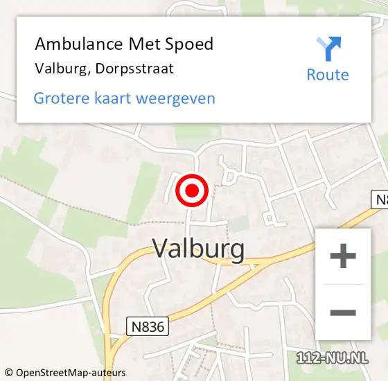 Locatie op kaart van de 112 melding: Ambulance Met Spoed Naar Valburg, Dorpsstraat op 13 augustus 2022 03:07