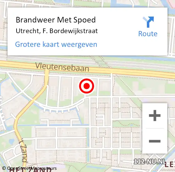 Locatie op kaart van de 112 melding: Brandweer Met Spoed Naar Utrecht, F. Bordewijkstraat op 13 augustus 2022 03:18