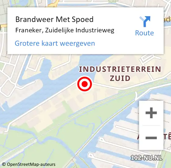 Locatie op kaart van de 112 melding: Brandweer Met Spoed Naar Franeker, Zuidelijke Industrieweg op 13 augustus 2022 03:41