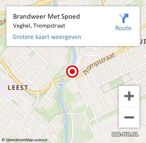 Locatie op kaart van de 112 melding: Brandweer Met Spoed Naar Veghel, Trompstraat op 13 augustus 2022 04:22