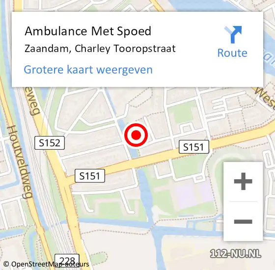 Locatie op kaart van de 112 melding: Ambulance Met Spoed Naar Zaandam, Charley Tooropstraat op 13 augustus 2022 04:28