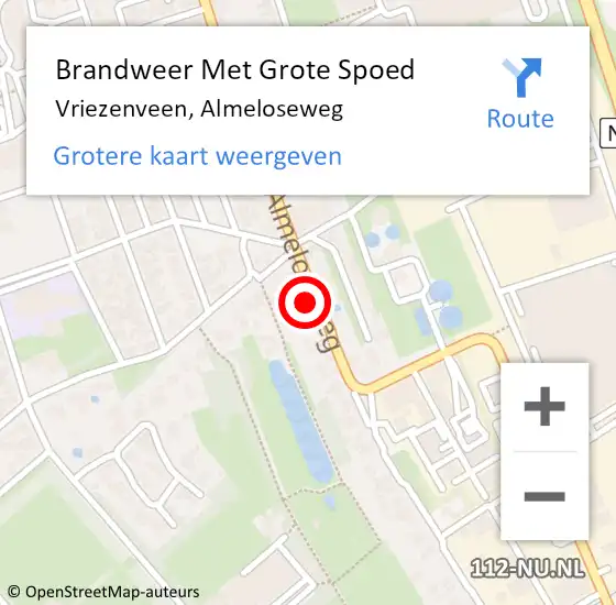 Locatie op kaart van de 112 melding: Brandweer Met Grote Spoed Naar Vriezenveen, Almeloseweg op 13 augustus 2022 05:29