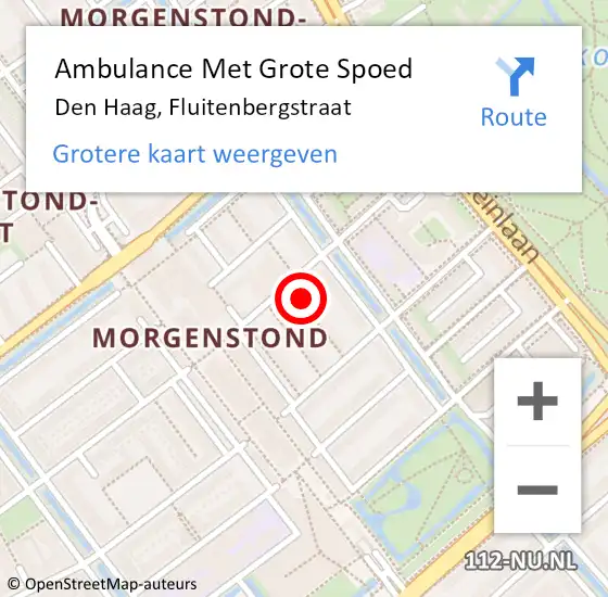 Locatie op kaart van de 112 melding: Ambulance Met Grote Spoed Naar Den Haag, Fluitenbergstraat op 13 augustus 2022 05:49