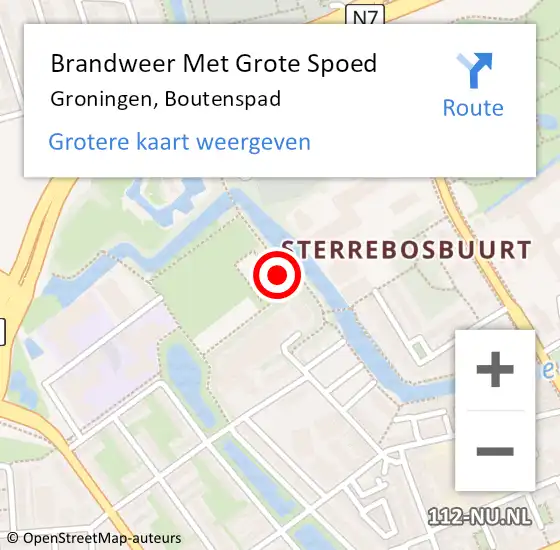 Locatie op kaart van de 112 melding: Brandweer Met Grote Spoed Naar Groningen, Boutenspad op 13 augustus 2022 05:52