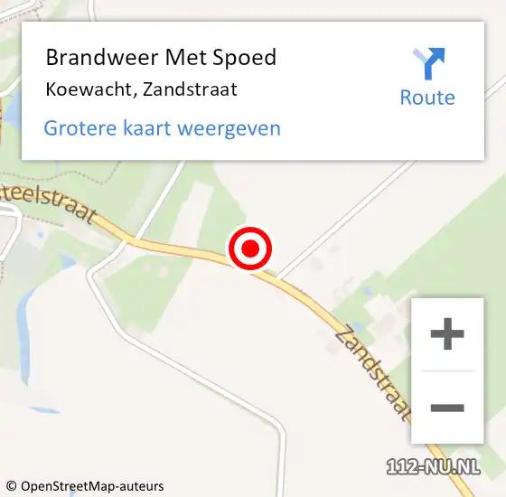 Locatie op kaart van de 112 melding: Brandweer Met Spoed Naar Koewacht, Zandstraat op 13 augustus 2022 06:31