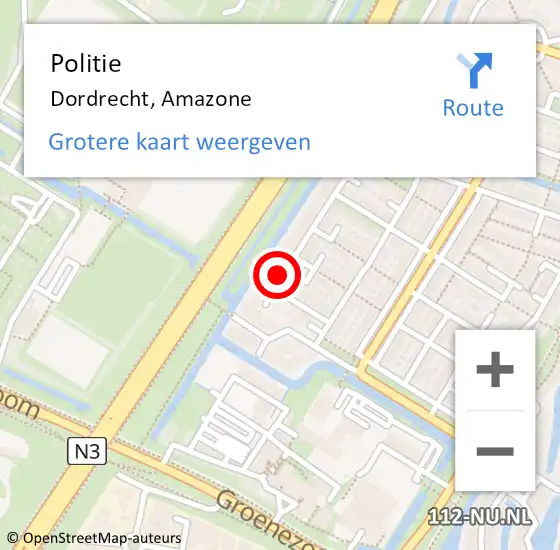 Locatie op kaart van de 112 melding: Politie Dordrecht, Amazone op 13 augustus 2022 06:35