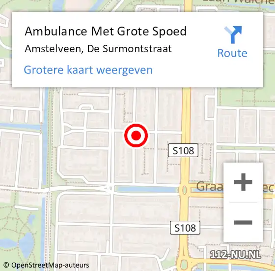 Locatie op kaart van de 112 melding: Ambulance Met Grote Spoed Naar Amstelveen, De Surmontstraat op 13 augustus 2022 06:51