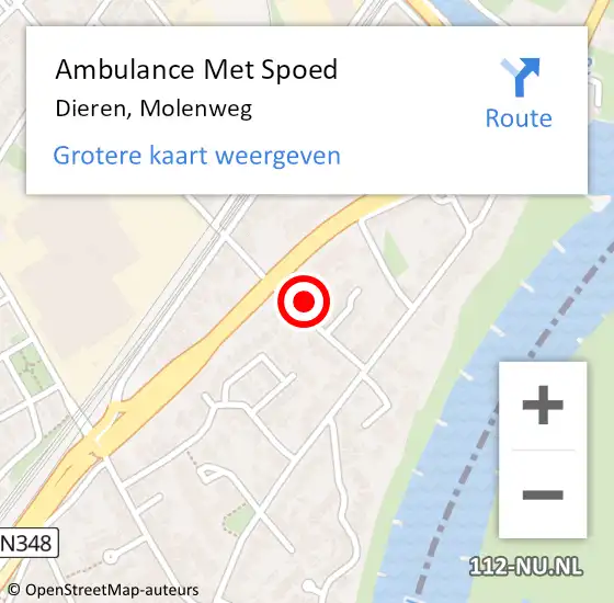 Locatie op kaart van de 112 melding: Ambulance Met Spoed Naar Dieren, Molenweg op 13 augustus 2022 06:58