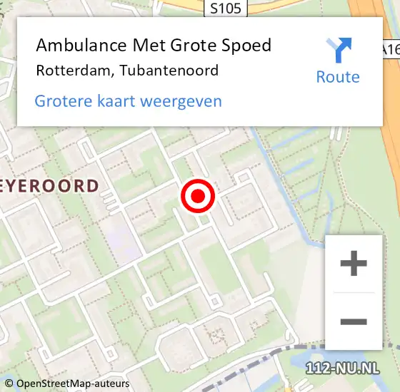 Locatie op kaart van de 112 melding: Ambulance Met Grote Spoed Naar Rotterdam, Tubantenoord op 13 augustus 2022 07:01