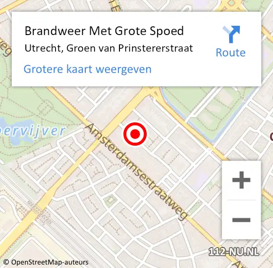 Locatie op kaart van de 112 melding: Brandweer Met Grote Spoed Naar Utrecht, Groen van Prinstererstraat op 13 augustus 2022 07:18