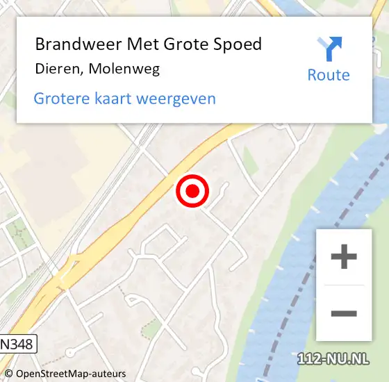 Locatie op kaart van de 112 melding: Brandweer Met Grote Spoed Naar Dieren, Molenweg op 13 augustus 2022 07:19