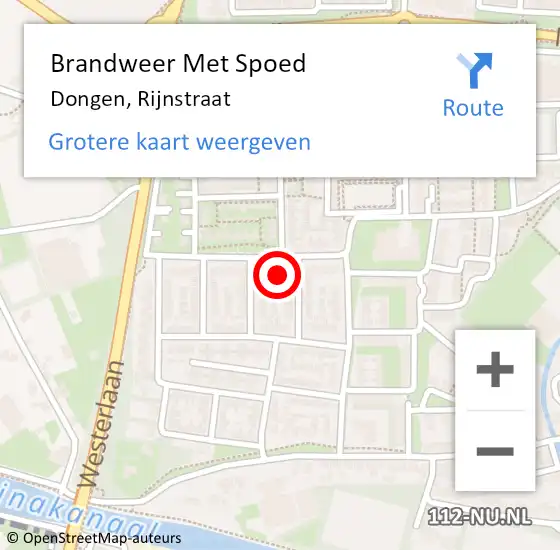 Locatie op kaart van de 112 melding: Brandweer Met Spoed Naar Dongen, Rijnstraat op 13 augustus 2022 08:37