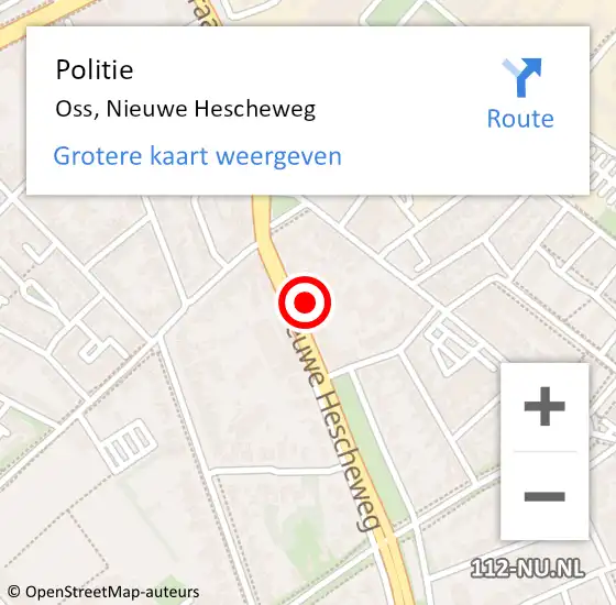 Locatie op kaart van de 112 melding: Politie Oss, Nieuwe Hescheweg op 13 augustus 2022 08:56