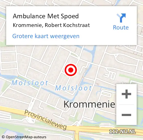 Locatie op kaart van de 112 melding: Ambulance Met Spoed Naar Krommenie, Robert Kochstraat op 13 augustus 2022 09:06