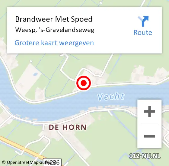 Locatie op kaart van de 112 melding: Brandweer Met Spoed Naar Weesp, 's-Gravelandseweg op 13 augustus 2022 09:20